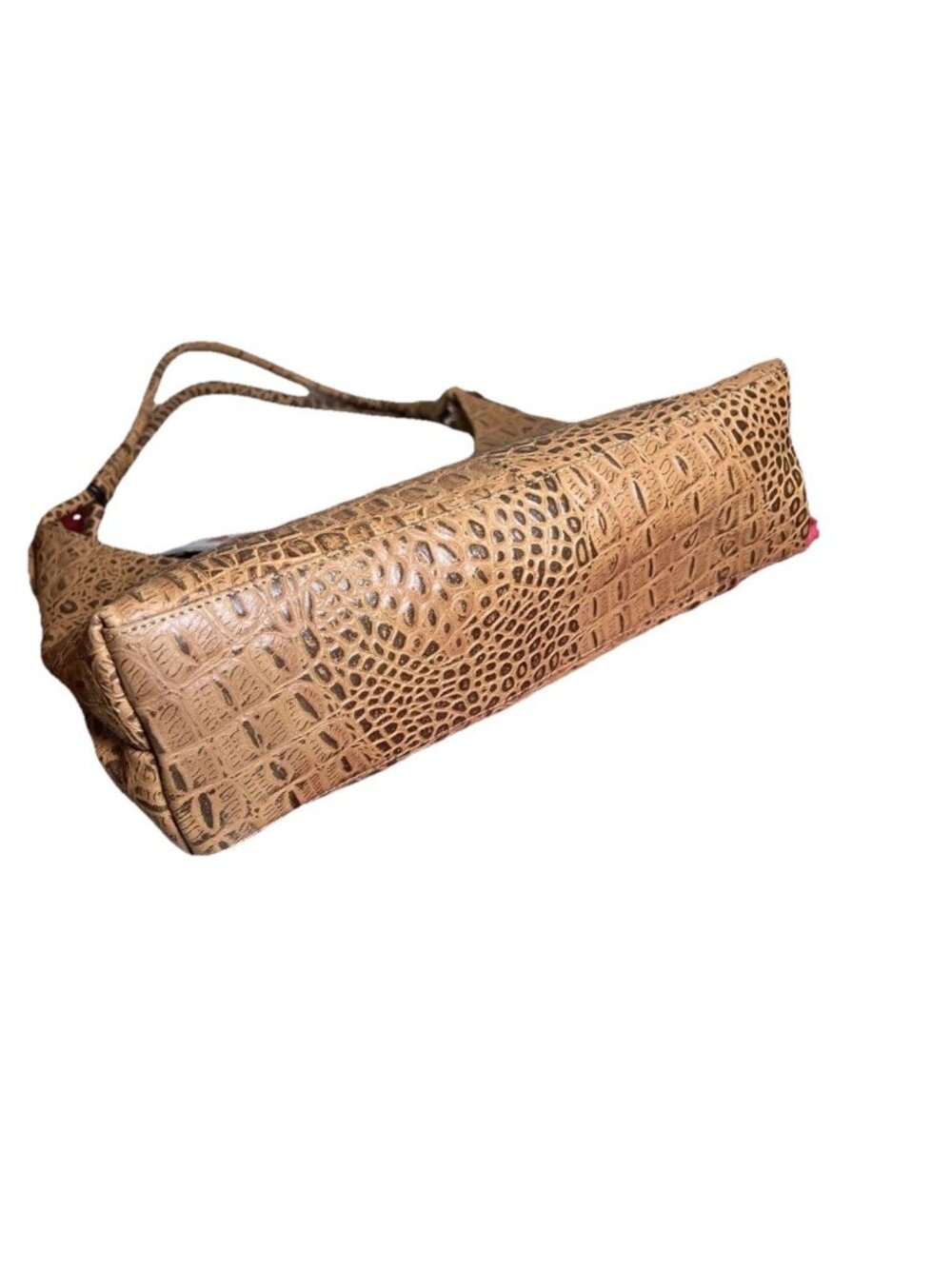 Barganza B. Bag Real Leather Brown Croc Pattern Shoulder Bag - Picture 7 of 14